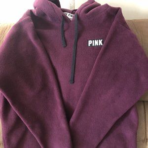 VICTORIA'S SECRET PINK FLEECE PULLOVER HOODIE MAROON SWEATSHIRT L